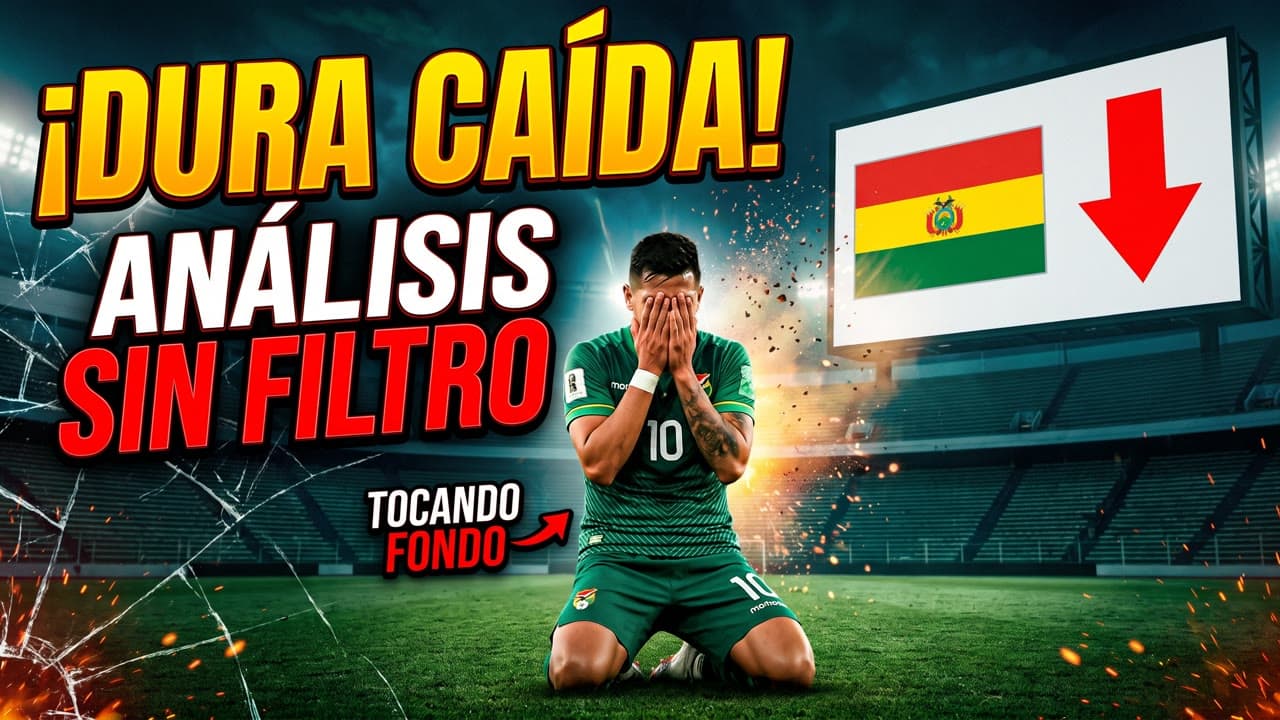 Miniatura generada por el agente con el texto Dura caída, análisis sin filtro, y un jugador arrodillado en un estadio
