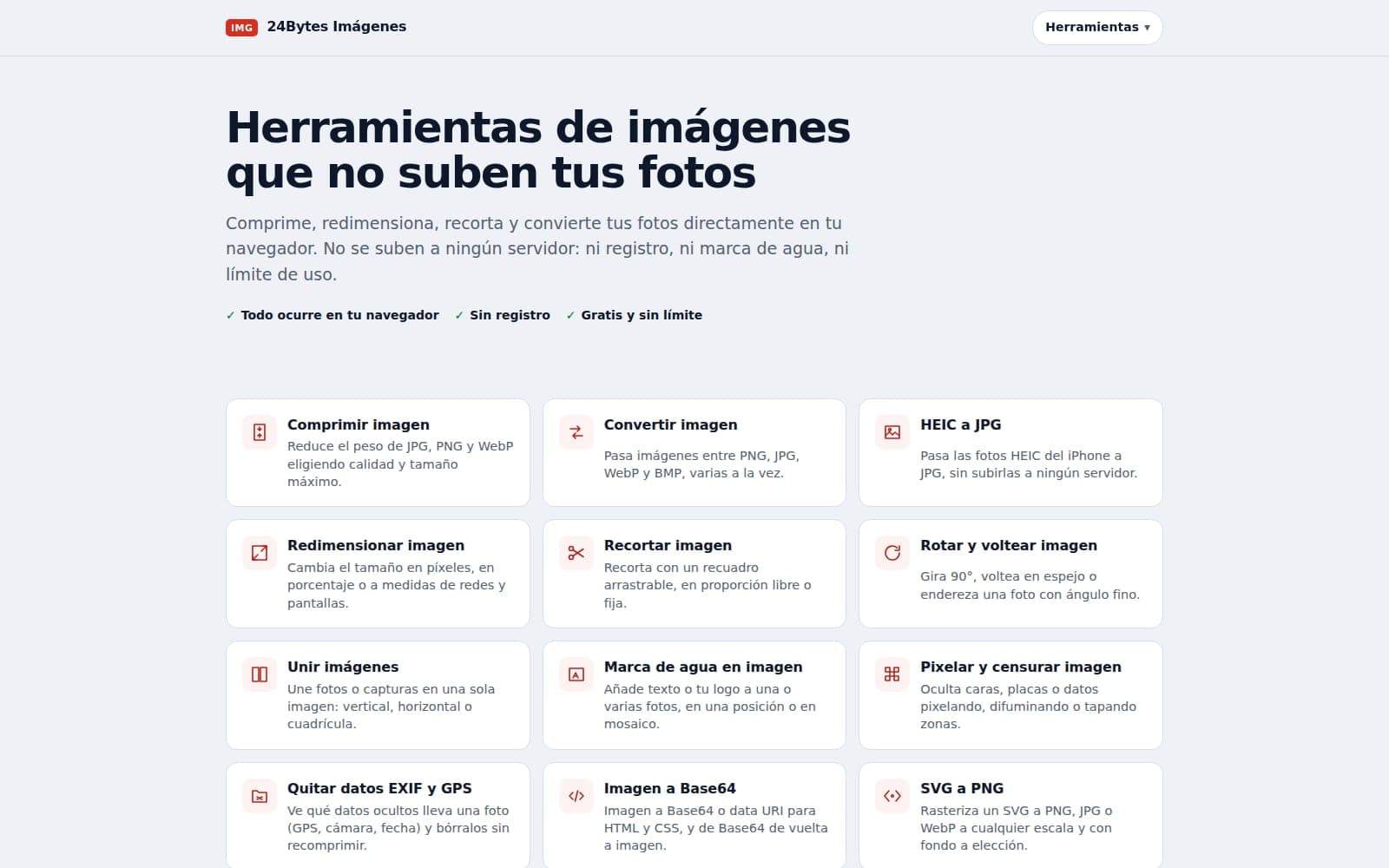 Portada de 24Bytes Herramientas para imágenes con sus quince utilidades