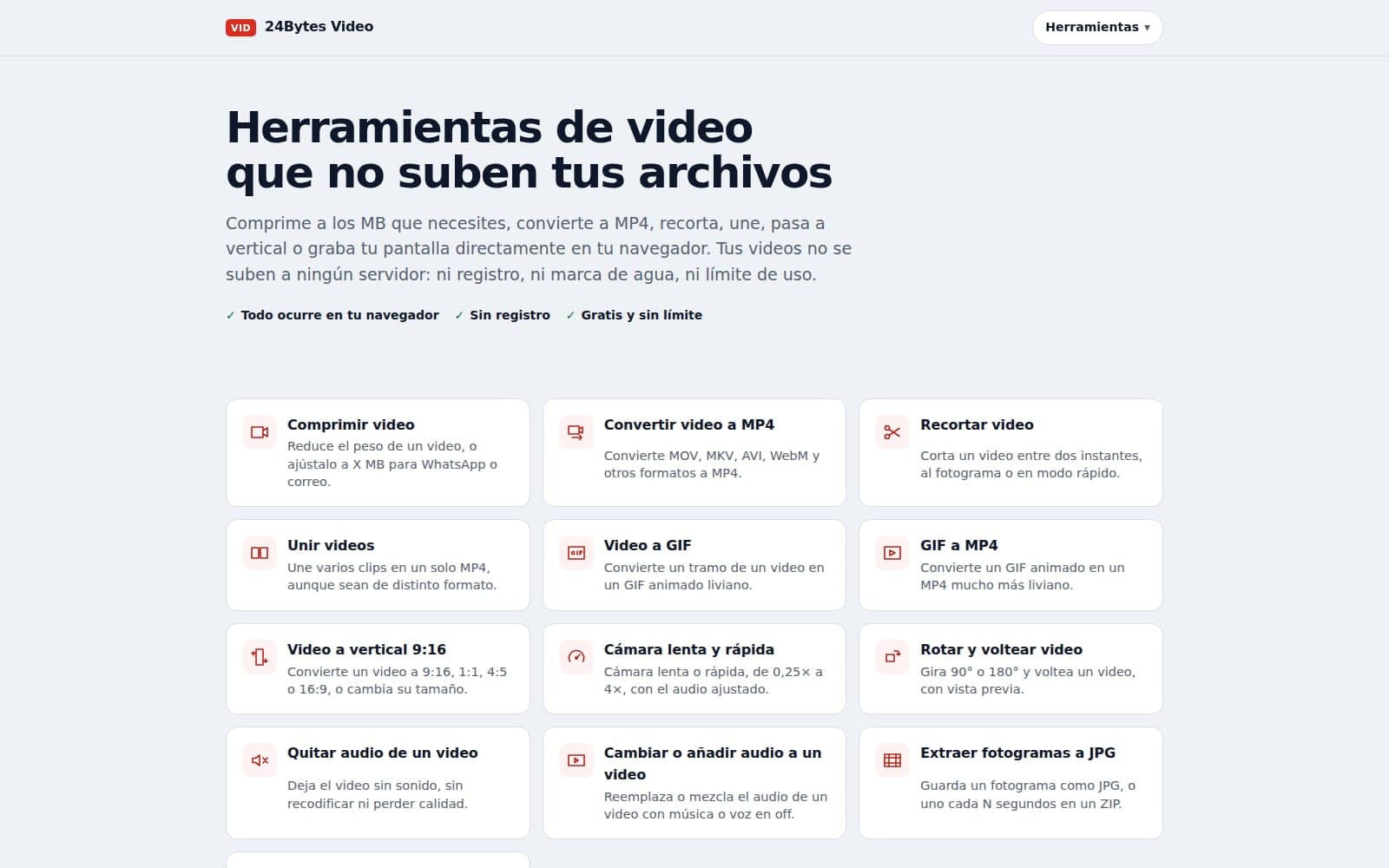 Portada de 24Bytes Herramientas para video con sus trece utilidades