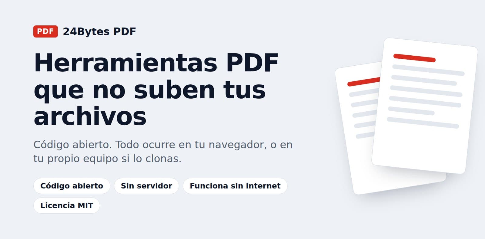 Portada de 24Bytes PDF: herramientas PDF que no suben tus archivos, de código abierto
